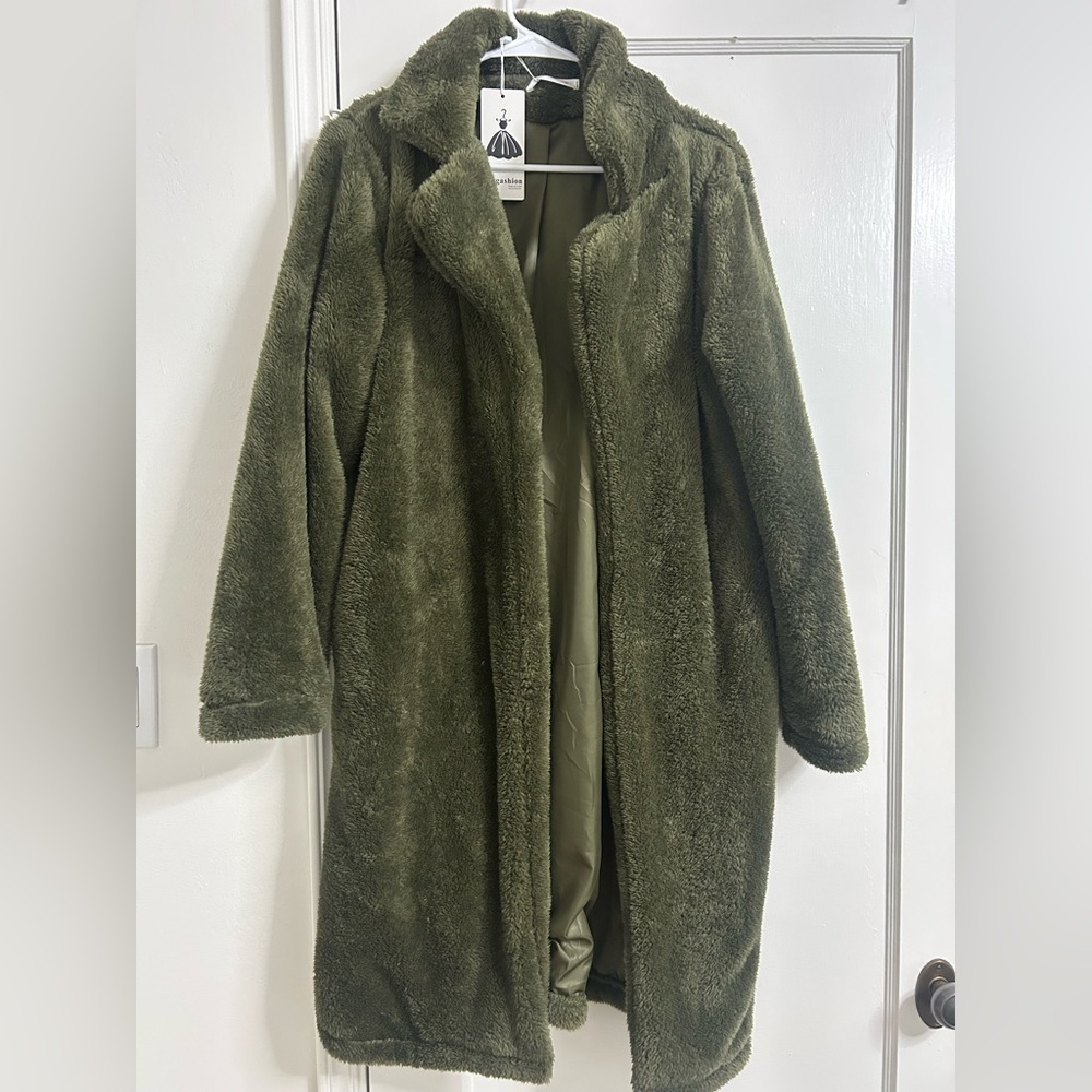 Olive Green Fuzzy Coat